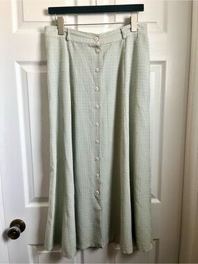 Vintage Emotions A-Line Skirt Medium Green High Waist Buttons Cottagecore Plaid